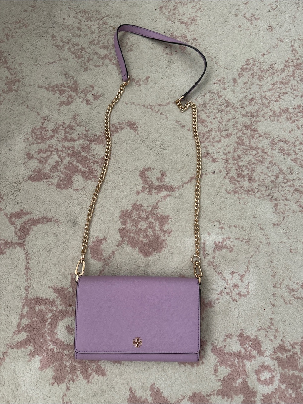 Tory Burch Lavender Leather Crossbody with Gold Chain